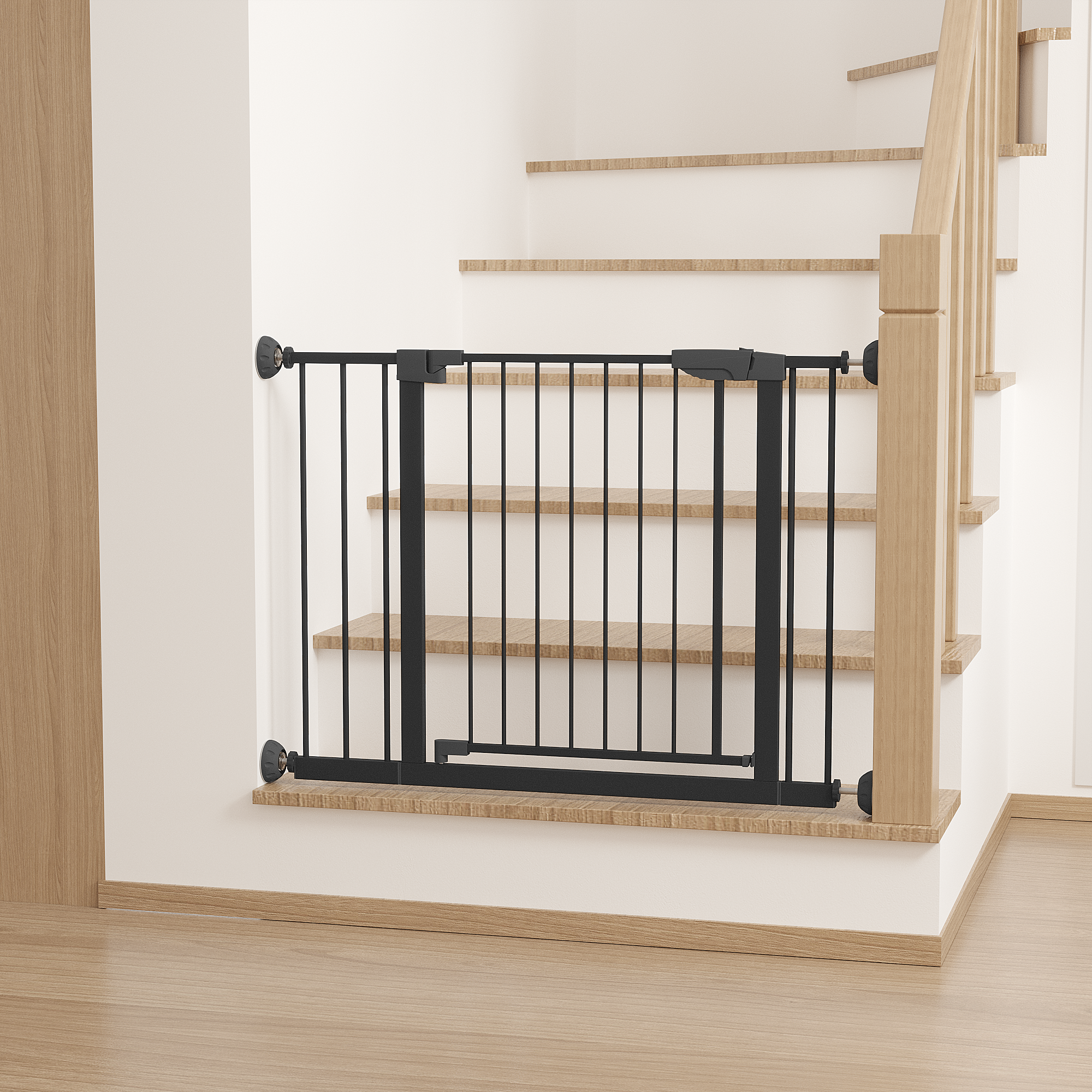Reja para Bebés Ancha de 29.5-45.3" con Protector de Pared para Escaleras, Reja para Perros de Interior para Puertas, Sin Taladrar, Montaje a Presión, Rejas para Mascotas para Niños, Reja de Seguridad Fácil de Cruzar, Negra — imagen 4