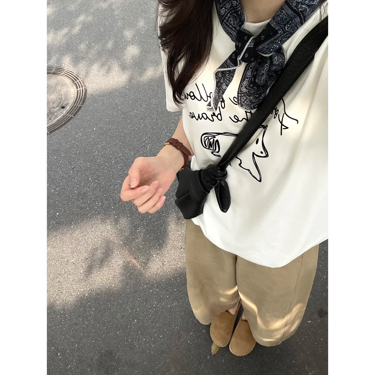 Horse Print Short Sleeve Women's Regular Shoulder White T-Shirt — image 3