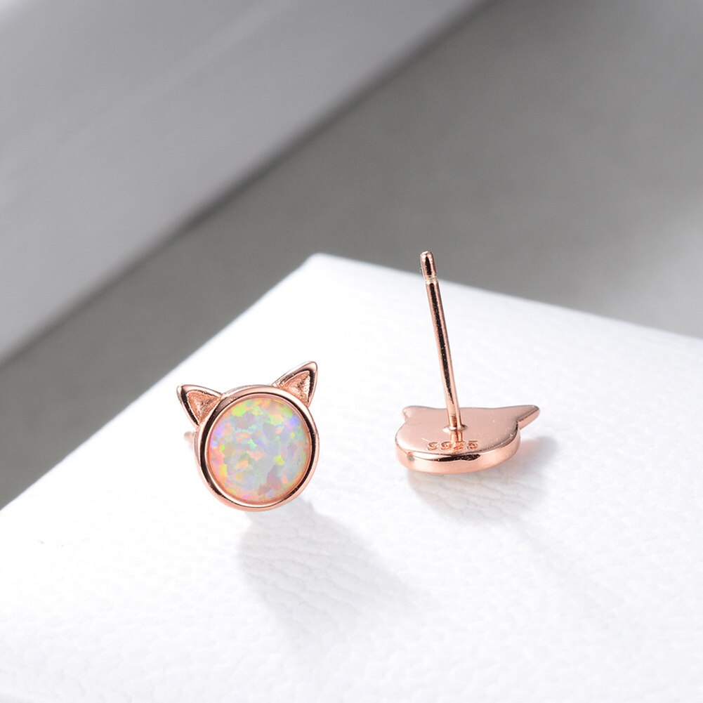 Earrings de Orejas de Gato en Plata Estampada con Opalo Falso y Decoración — imagen 2