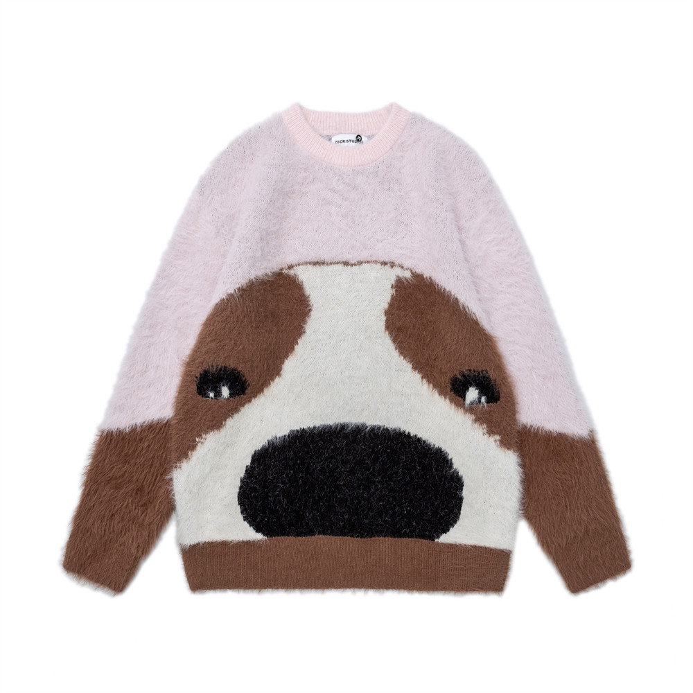 Cute cartoon puppy contrasting round neck sweater — image 7