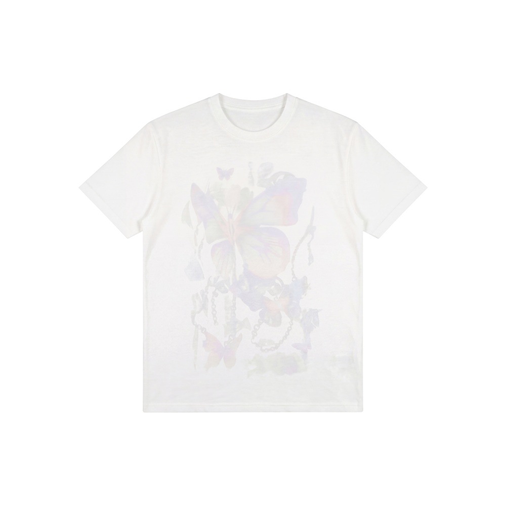 Camiseta de manga corta para mujer con estampado de mariposa en lycocel, cuello redondo y ajuste suelto — imagen 2