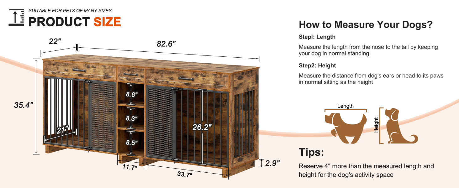 Large Wooden Dog Crate Furniture, Multi-Functional Pet Cage Cabinet with Storage — image 12