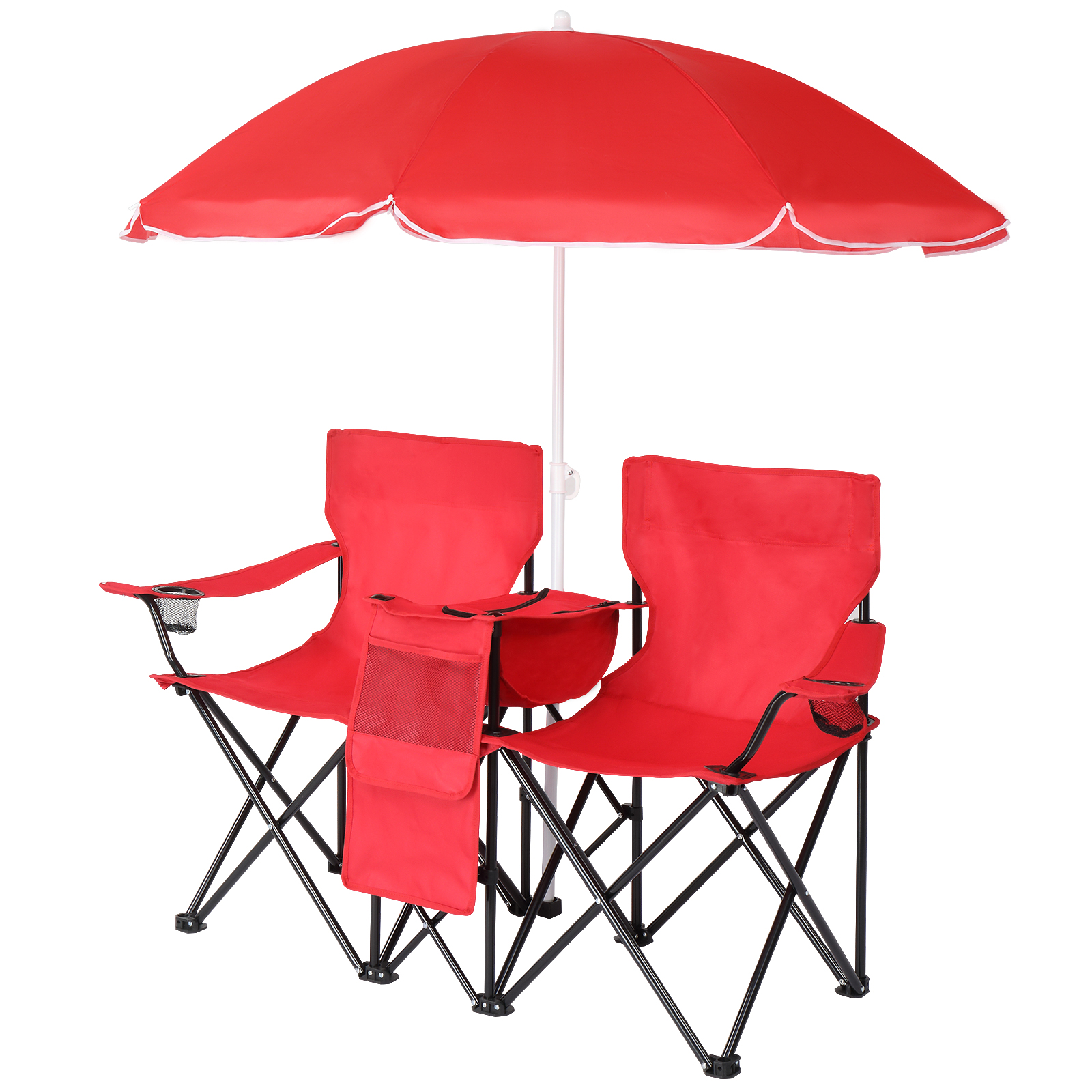 Silla de Pesca Roja con Soporte de Hierro, Malla Oxford y Paraguas Solar 85kg — imagen 13