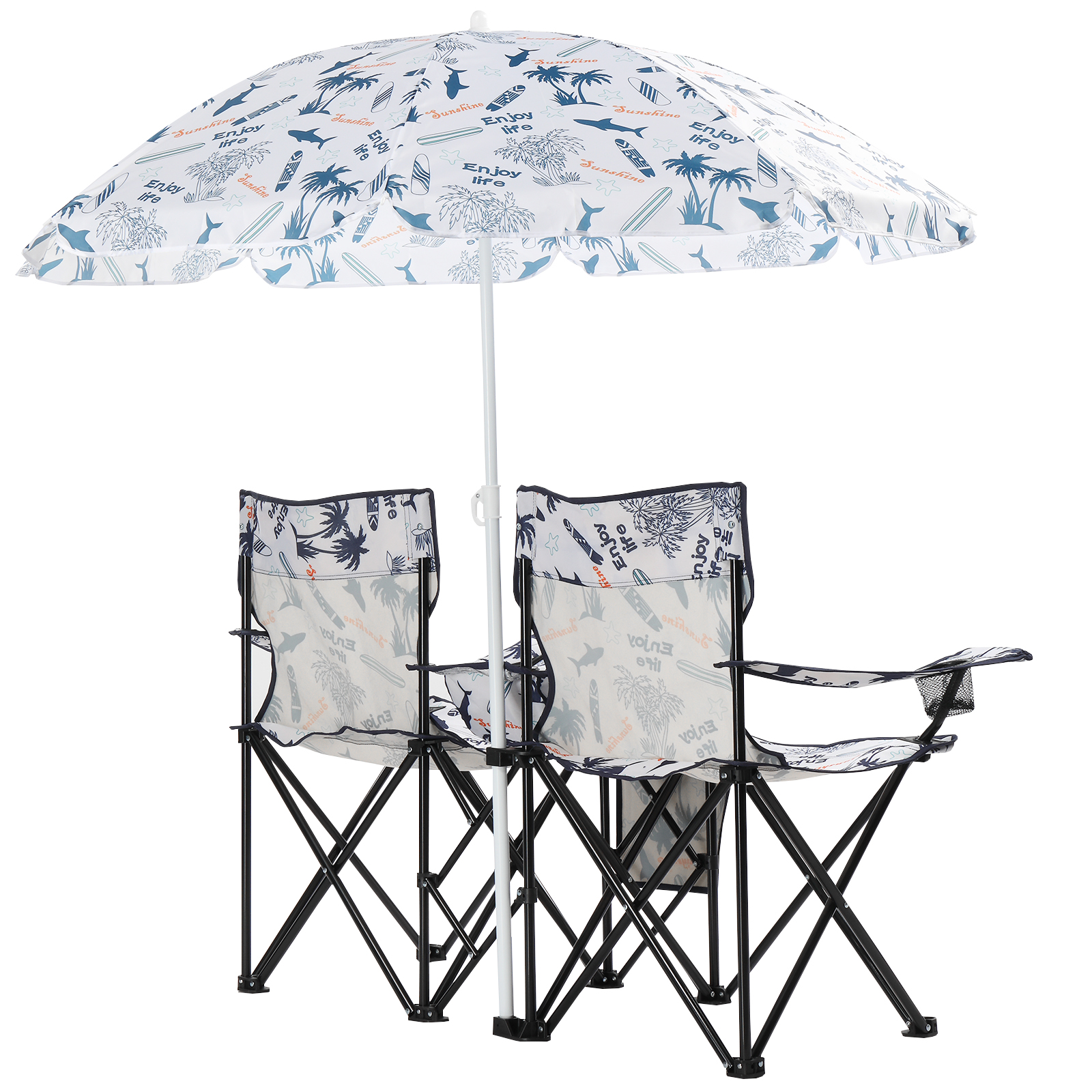 Silla de Pesca con Patrón de Palmera de Coco, con Sombrilla, Sillas de Camping — imagen 3
