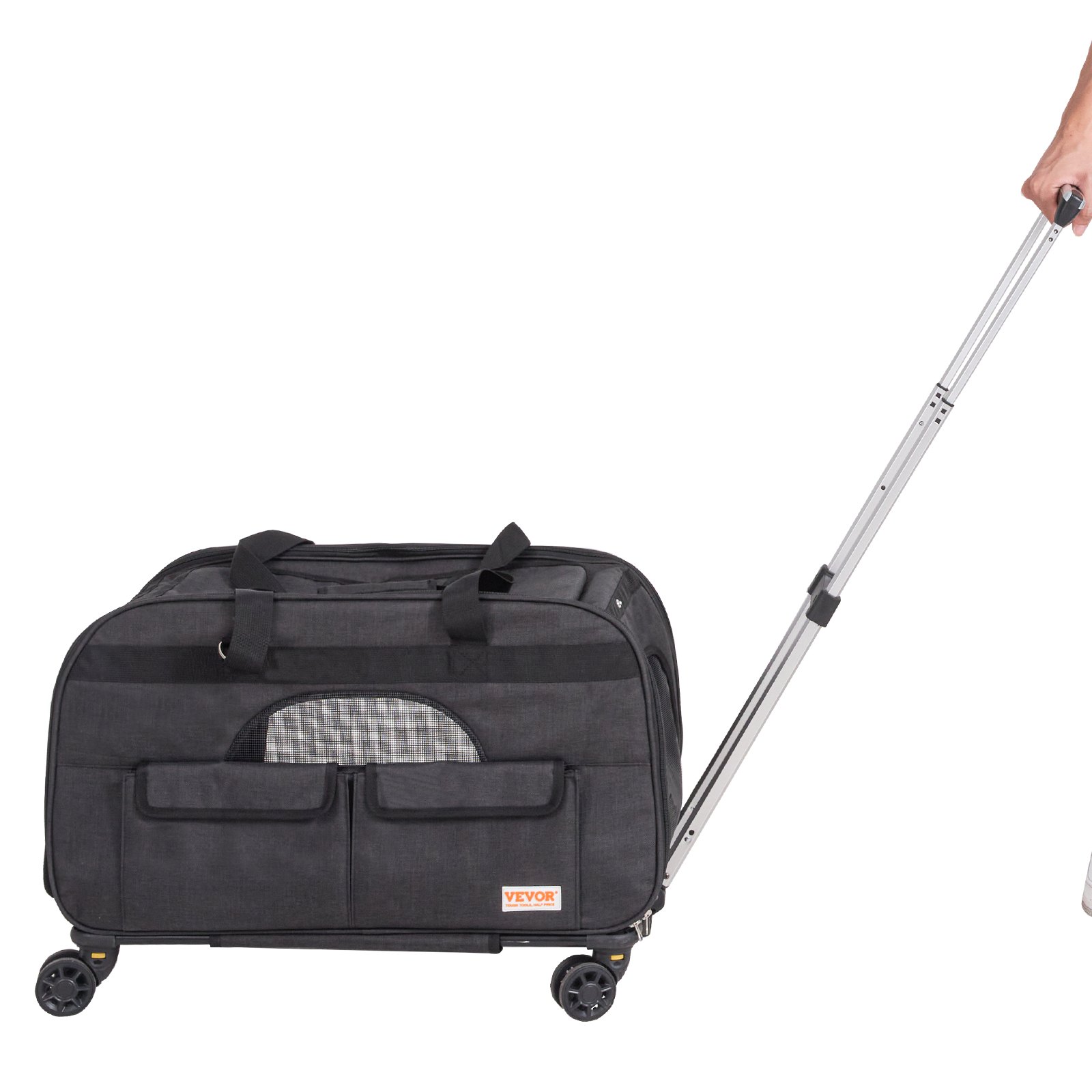 Cat Carrier With Wheels, Rolling Pet Carrier With Telescopic Handle And Shoulder Strap, Dog Carrier With Wheels For Pets Under 35 Lbs, With 1 Folding Bowl, Black — imagen 1