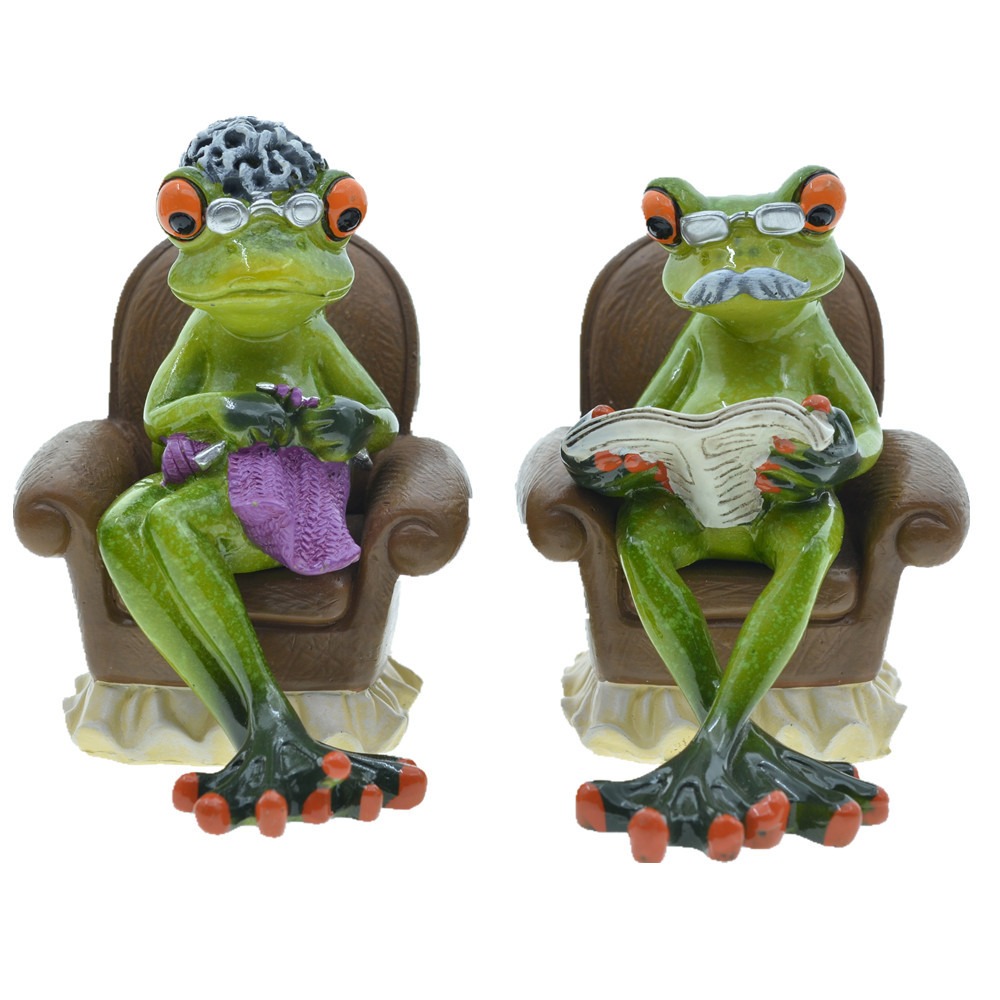 Home Grandpa Grandma Couple Sofa Frog Resin Decoration — imagen 5
