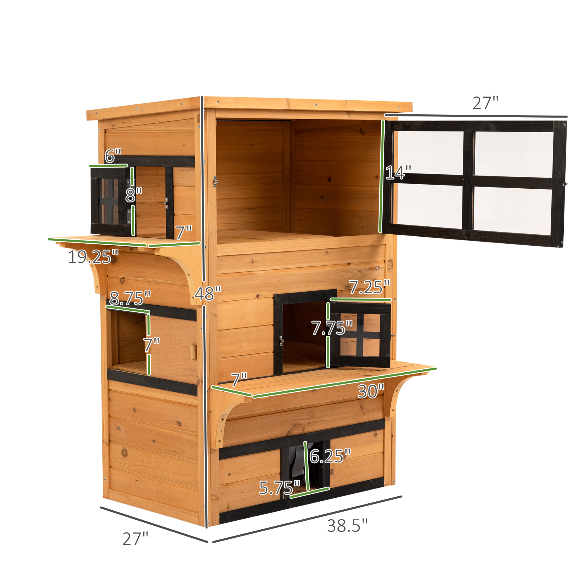 Outdoor Cat House, 3-Tier Kitty Shelter With 5 Escape Doors, Weather Resistant, Yellow & Black — imagen 2