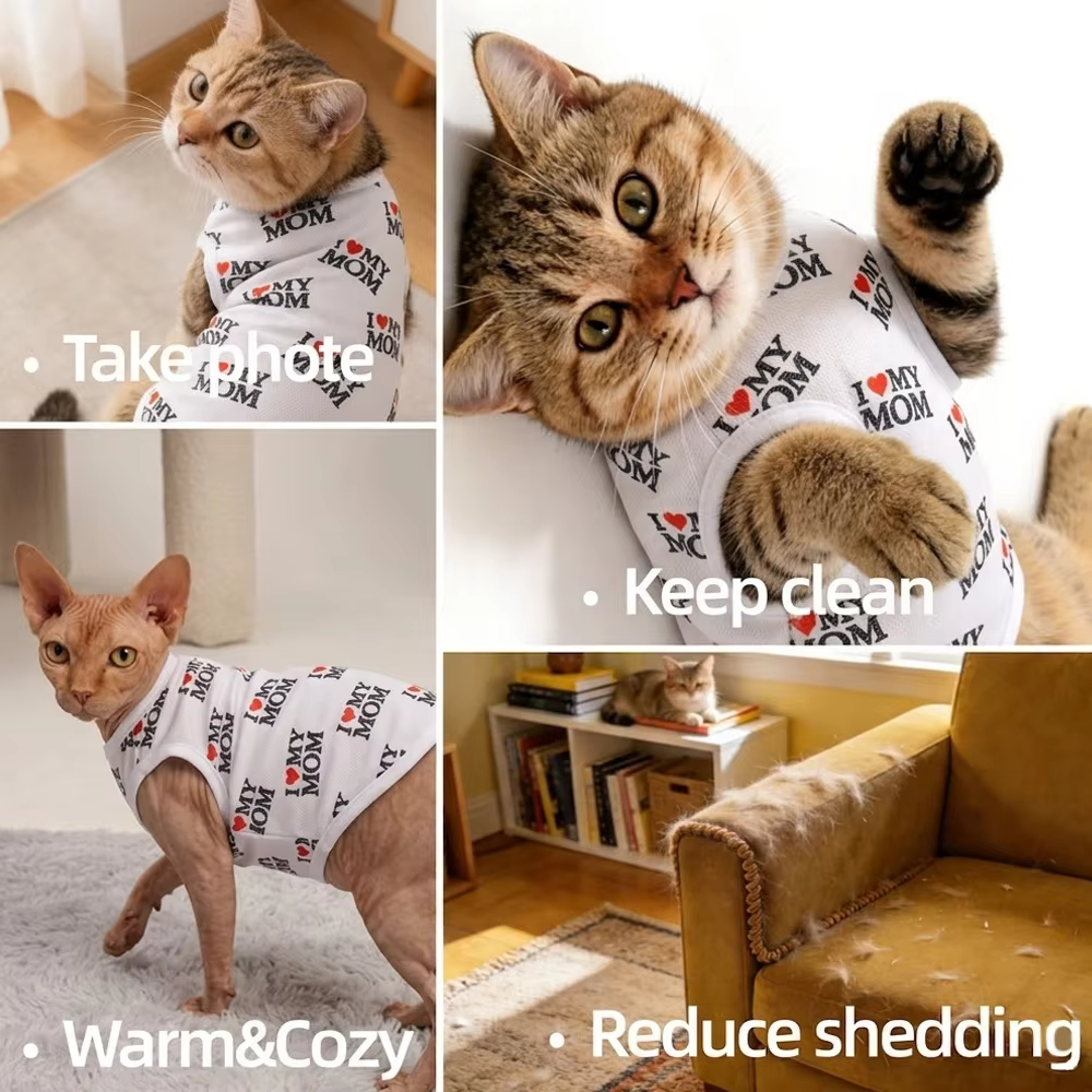 Soft Pet Cat Clothes For Summer Breathable Pets Shirt Vest Lightweight Cute Letter Print Kitty Pullover For Cats Puppy Outfits — image 3