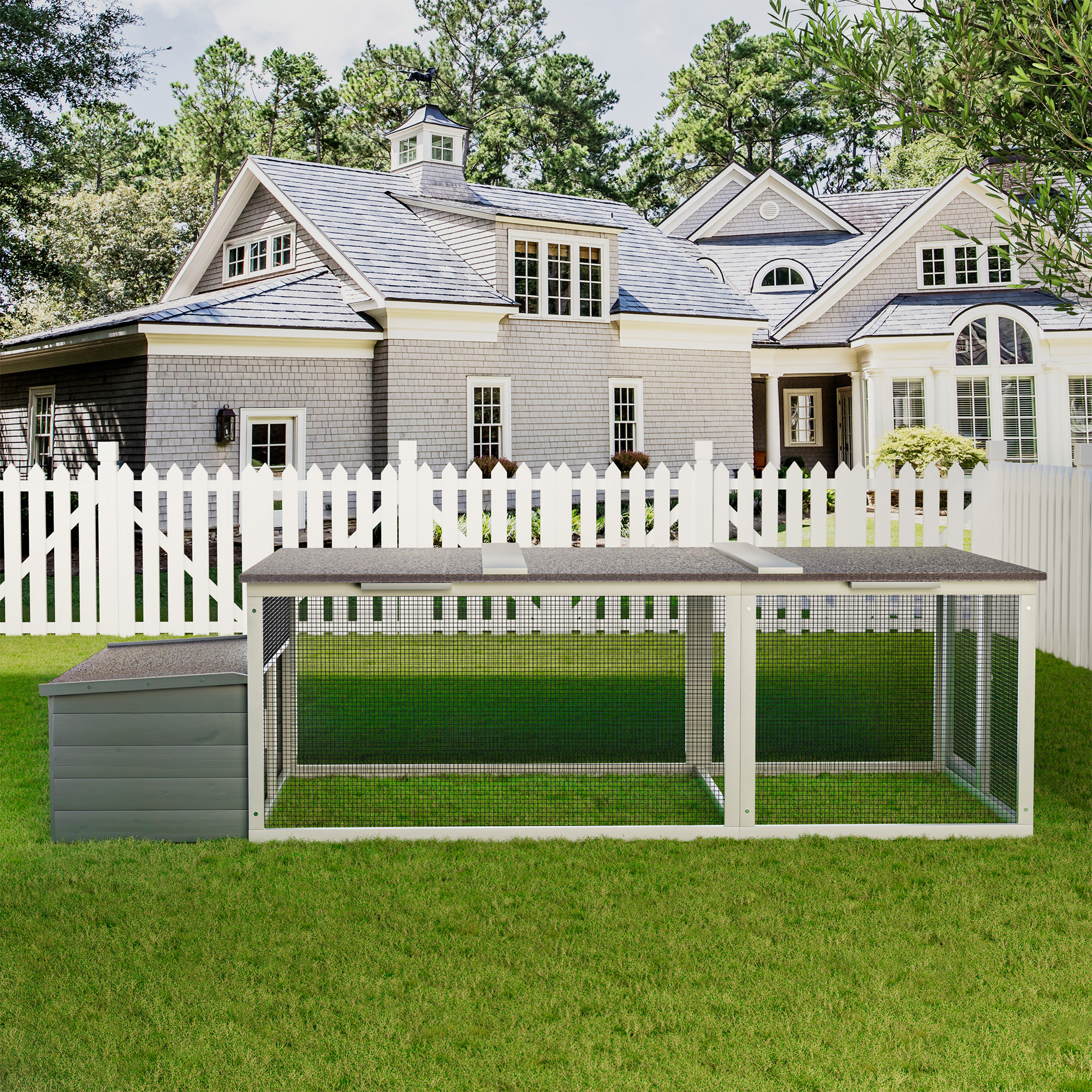 Casa para Pollos Grande con Corral, 20.93 m² Caja de Pájaros al Aire Libre, Techo Impermeable y Madera Resistente con Box de Incubación y Cerradura Segura para Uso en Patio — imagen 3
