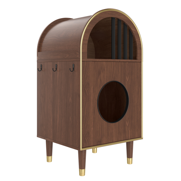 Caja de Arena para Gatos, Conexión 2 en 1: Casa y Cama para Dos Gatos con Refugio Cozino en Niveles, Decoración Moderna para Dormir con Acabado Espresso — imagen 3