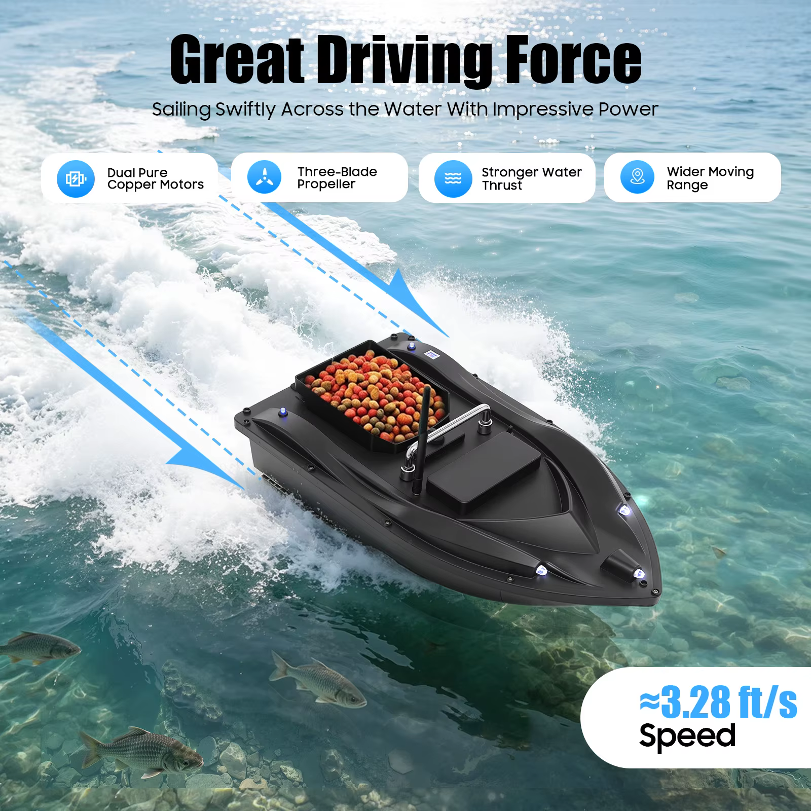 Fishing Bait Boat Fishing Bait Boat with Gps 4-8h Long Working Time Bait Boat with Remote Control for Lake River Reservoir — image 3