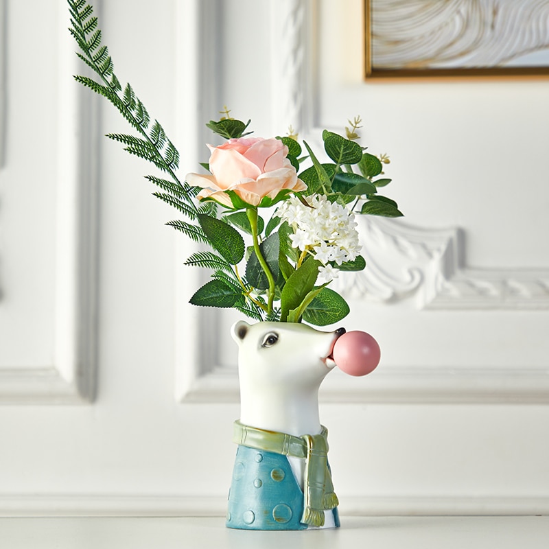 Resin Cartoon Animal Head Vase Succulents Flower vase — image 1