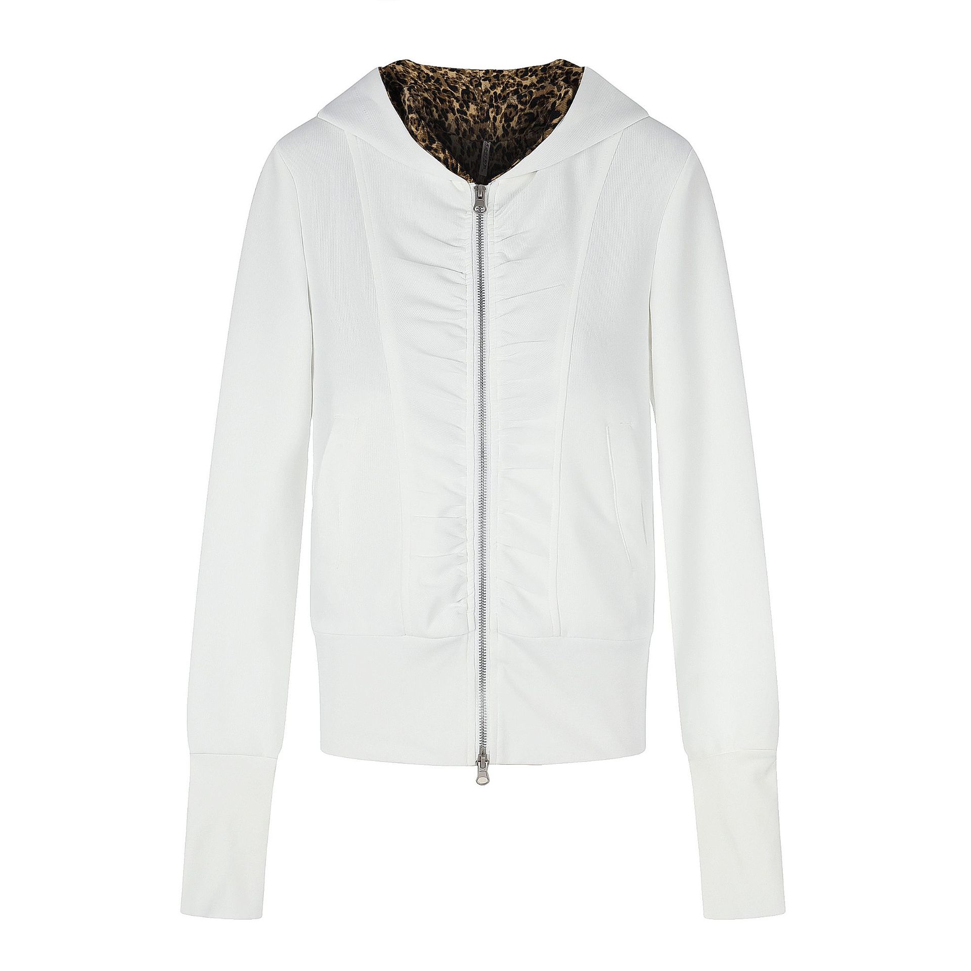 Hooded Sweatshirt Jacket with Leopard Print Lining and Ruched Slim Fit Cardigan — image 1