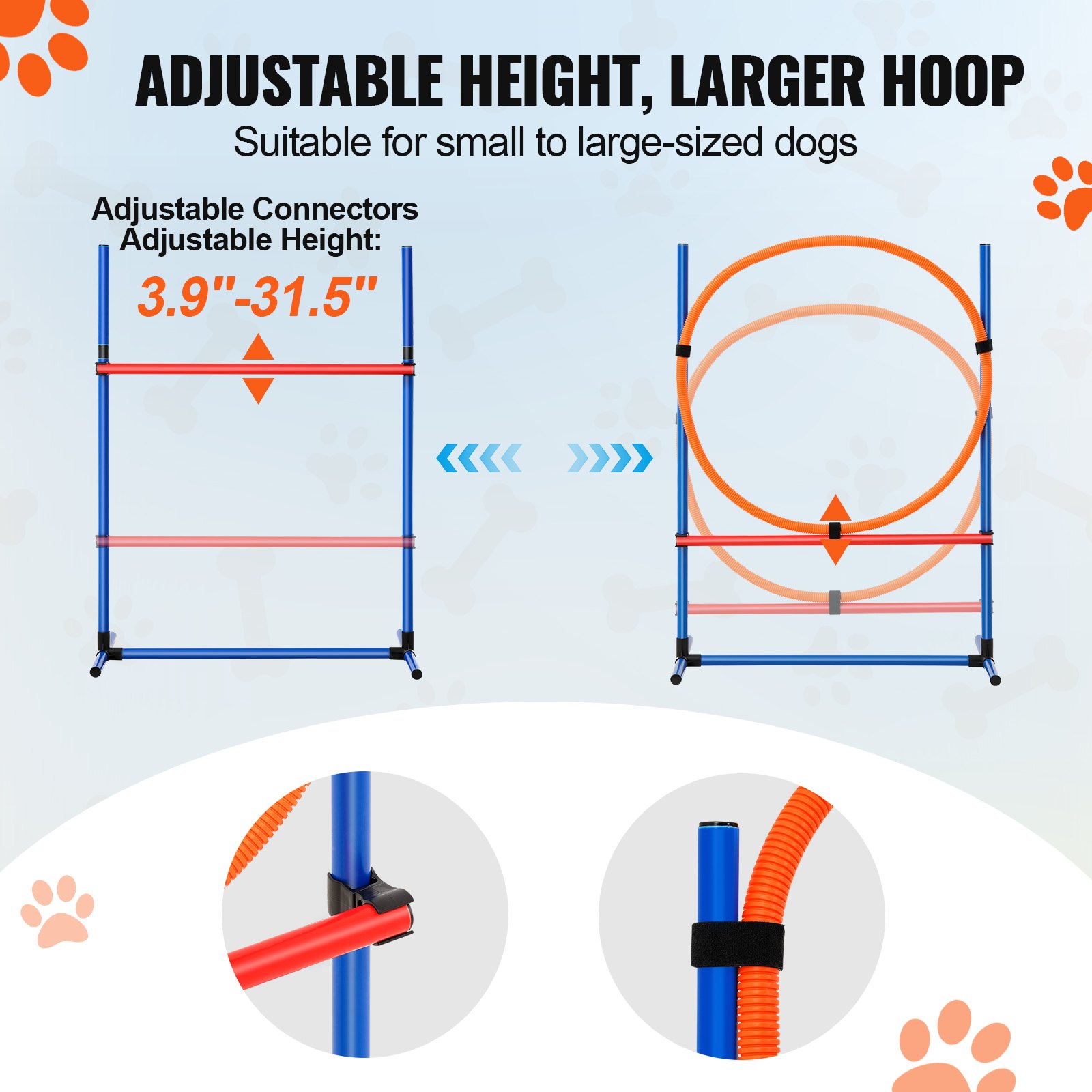 Equipo de Entrenamiento de Agilidad para Perros, Conjunto de 4 Piezas - Barras de Salto Ajustables y Anillo de Salto con Alambre, Curso de Obstáculos para Cachorros con Bolsa de Almacenaje para Jardín, Interior, Exterior — imagen 5
