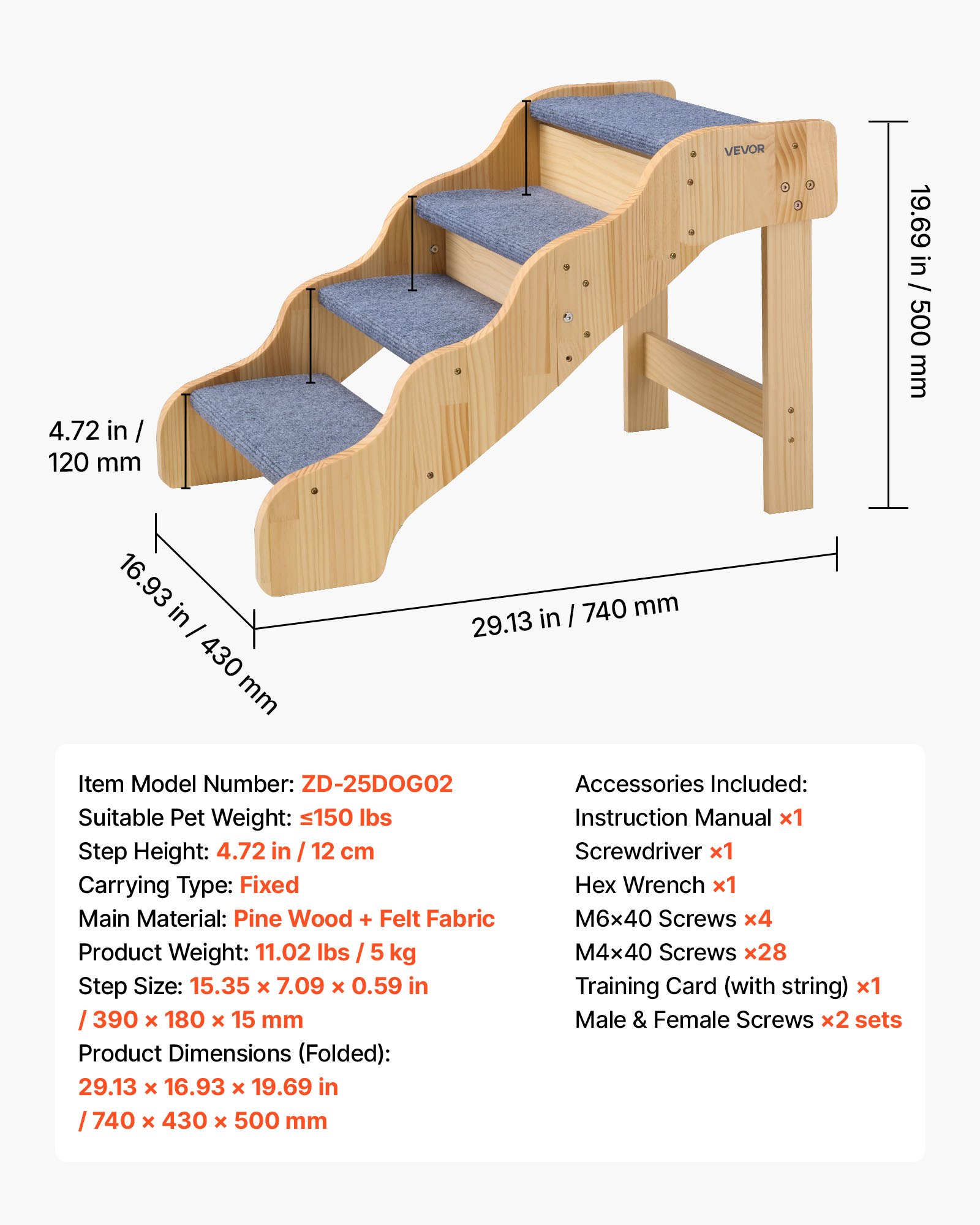 Escaleras de Madera para Mascotas, 4 Peldaños para Camas Altas, Sofás y Coches, Capacidad de Carga 150lbs, Superficie Antideslizante, Escalera Segura para Gatos y Perros Pequeños, Medianos y Grandes — imagen 1