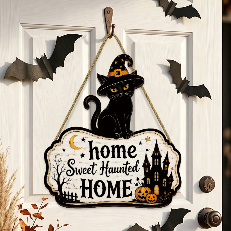 Decoración de Puerta de Gato Negro de Madera para Halloween, Placa de Madera Poplar con Estilo Retro — imagen 4