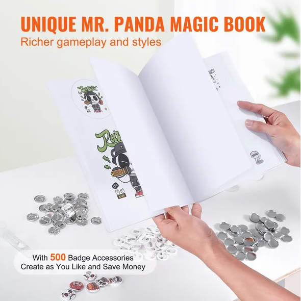 Button Maker Machine, 0.98 Inch 25mm Pin Maker With 500pcs Button Parts, Button Maker With Panda Magic Book, Ergonomic Arc Handle Punch Press Kit, For Children DIY Gifts And Christmas — imagen 4