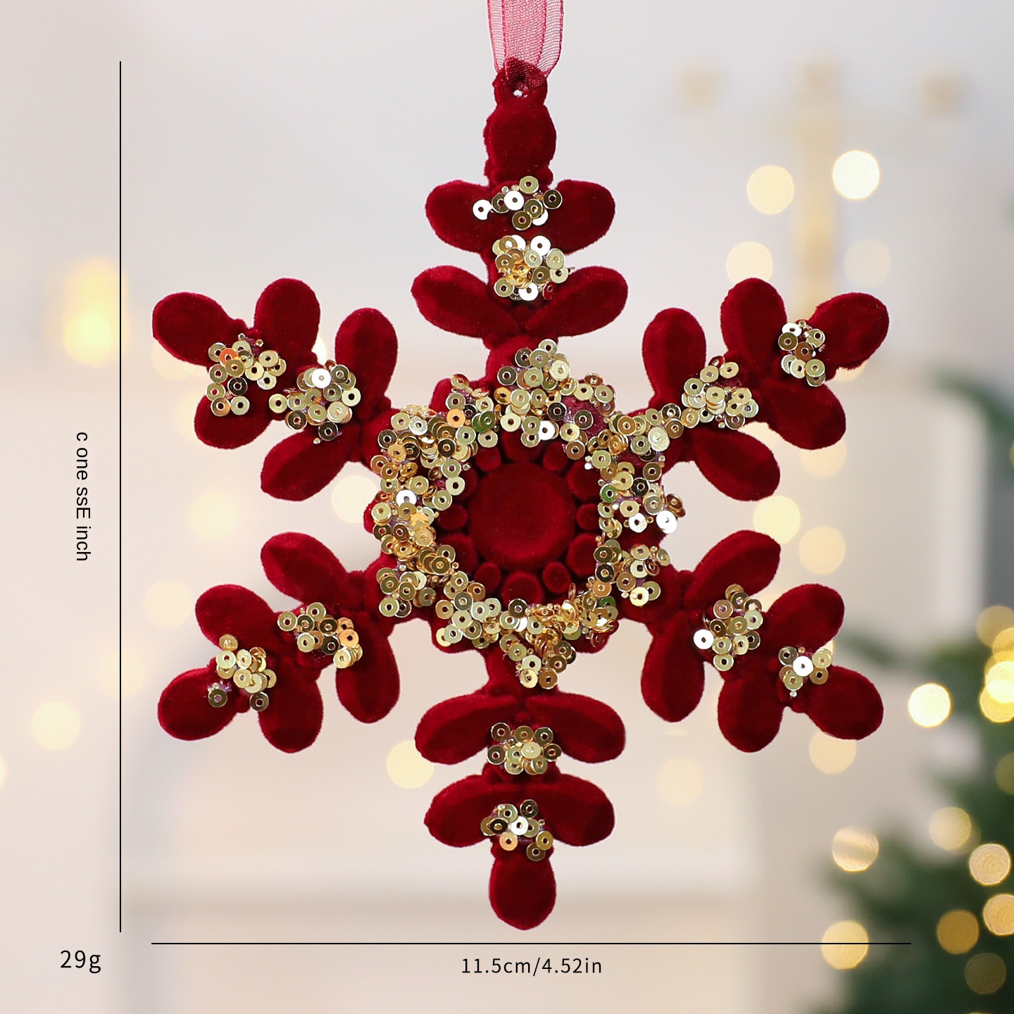 Christmas Decoration Velvet Red Wreath Bow Deer Ornament Tree Hanging Decor — imagen 7
