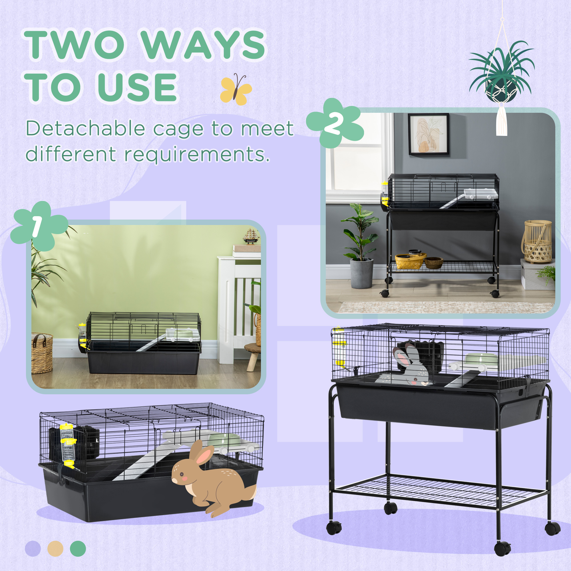 Two-Story Small Animal Cage Removable from Stand, Pet Habitat with Shelf & Wheels, 33" x 18.5" x 35", Charcoal Gray — imagen 5