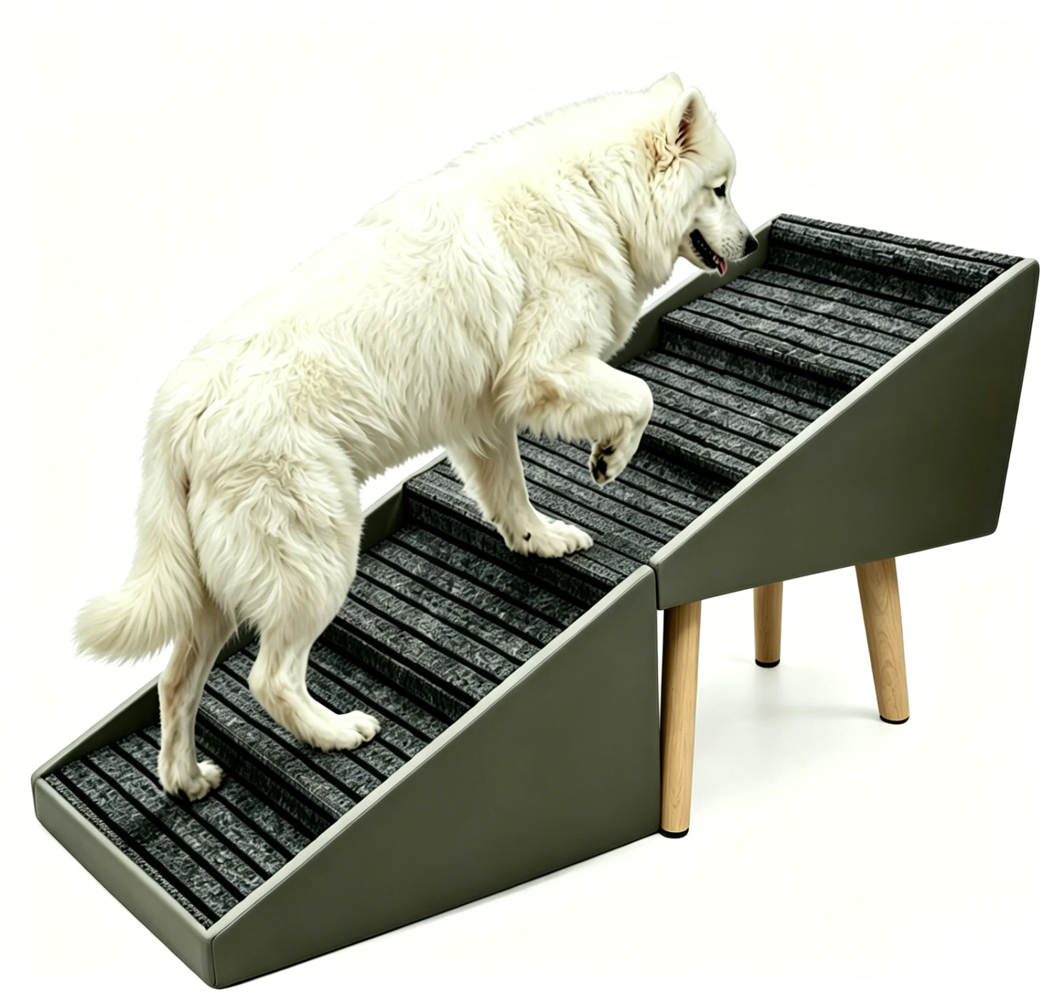 2-in-1 Dog Stairs for Bed and Couch 25.2" Foldable Dog ramp for Couch 6 Pet Steps & Ottoman for Small and Large Dogs, Grey — image 7
