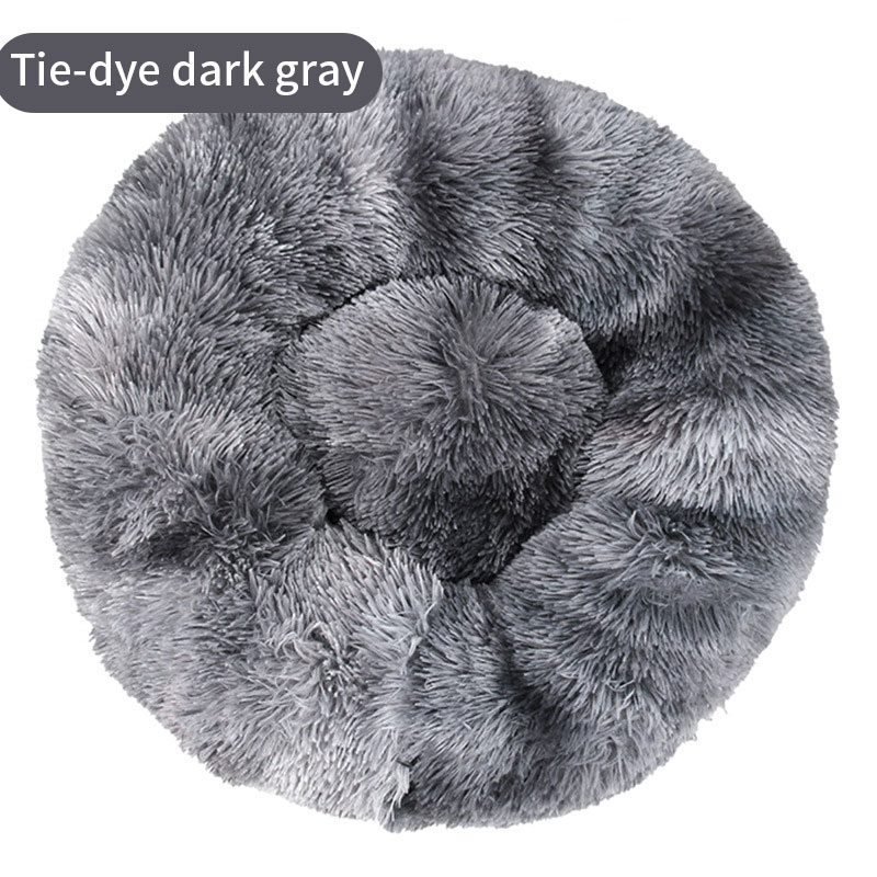 Dog Kennel Cat Kennel Long Tie-Dye Plush Round Pet Kennel Dog Bed Winter Dog Mat Pet Tie-Dye Mattress Pet Supplies — image 6