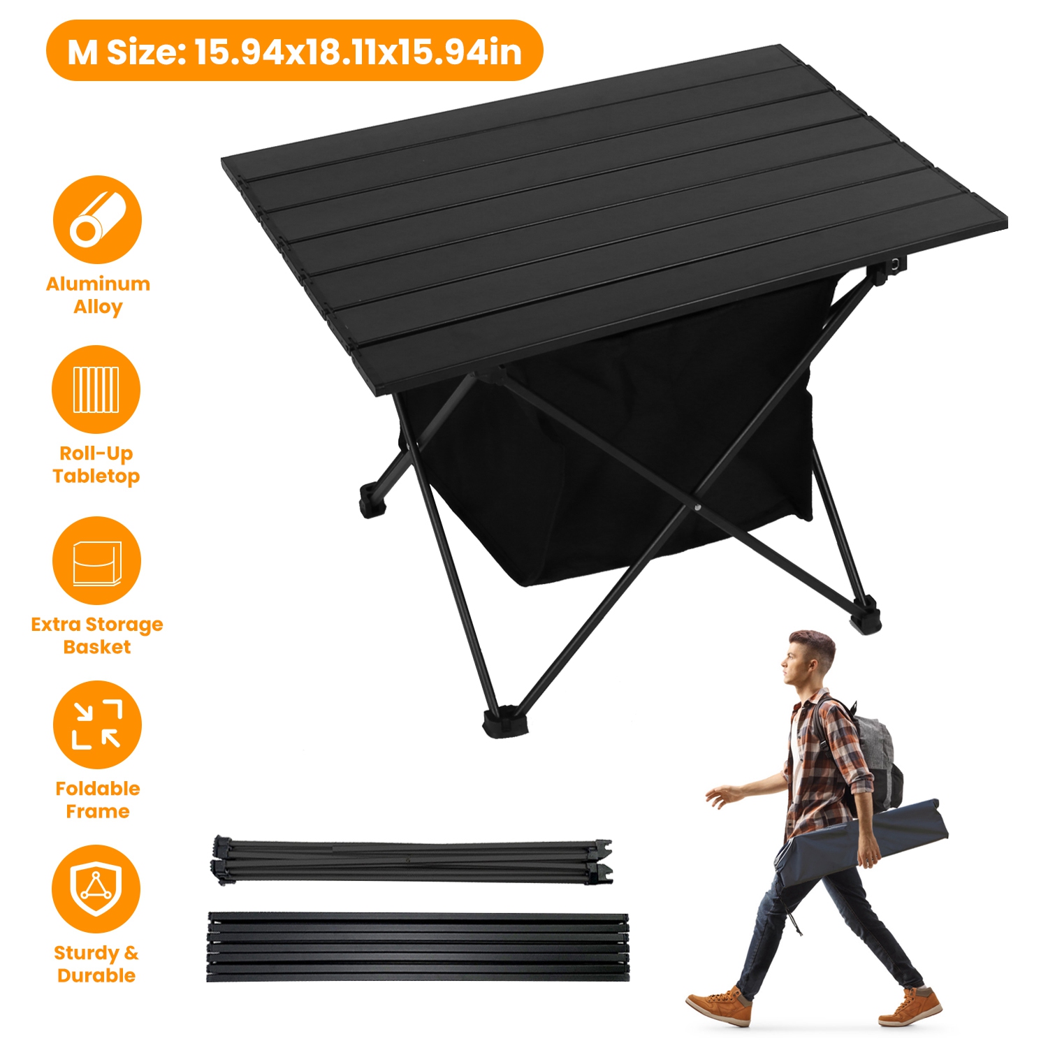 Mesa de Acampada Plegable con Cesta de Almacenamiento Resistente a la Rueda, Materiales de Aluminio Leve y Portátiles para Acampadas, Excursiones, Pícnic y Pesca con Bolsa de Transporte Envío Fedex — imagen 5