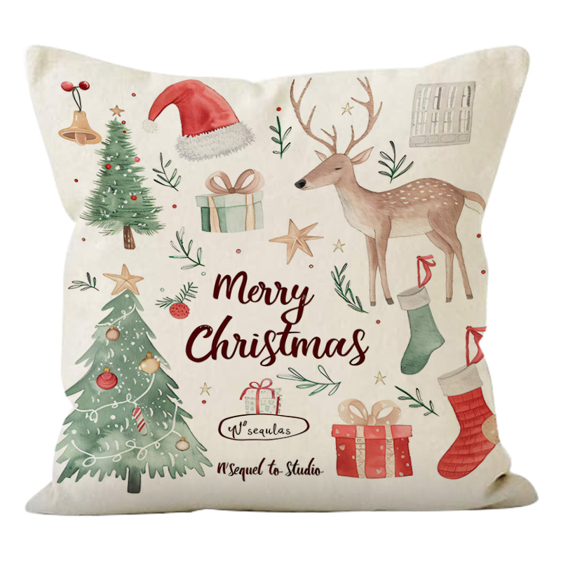 Christmas Socks Printed Pillow Cover Christmas Reindeer Linen Pillowcase Living Room Bedroom Decoration — image 7