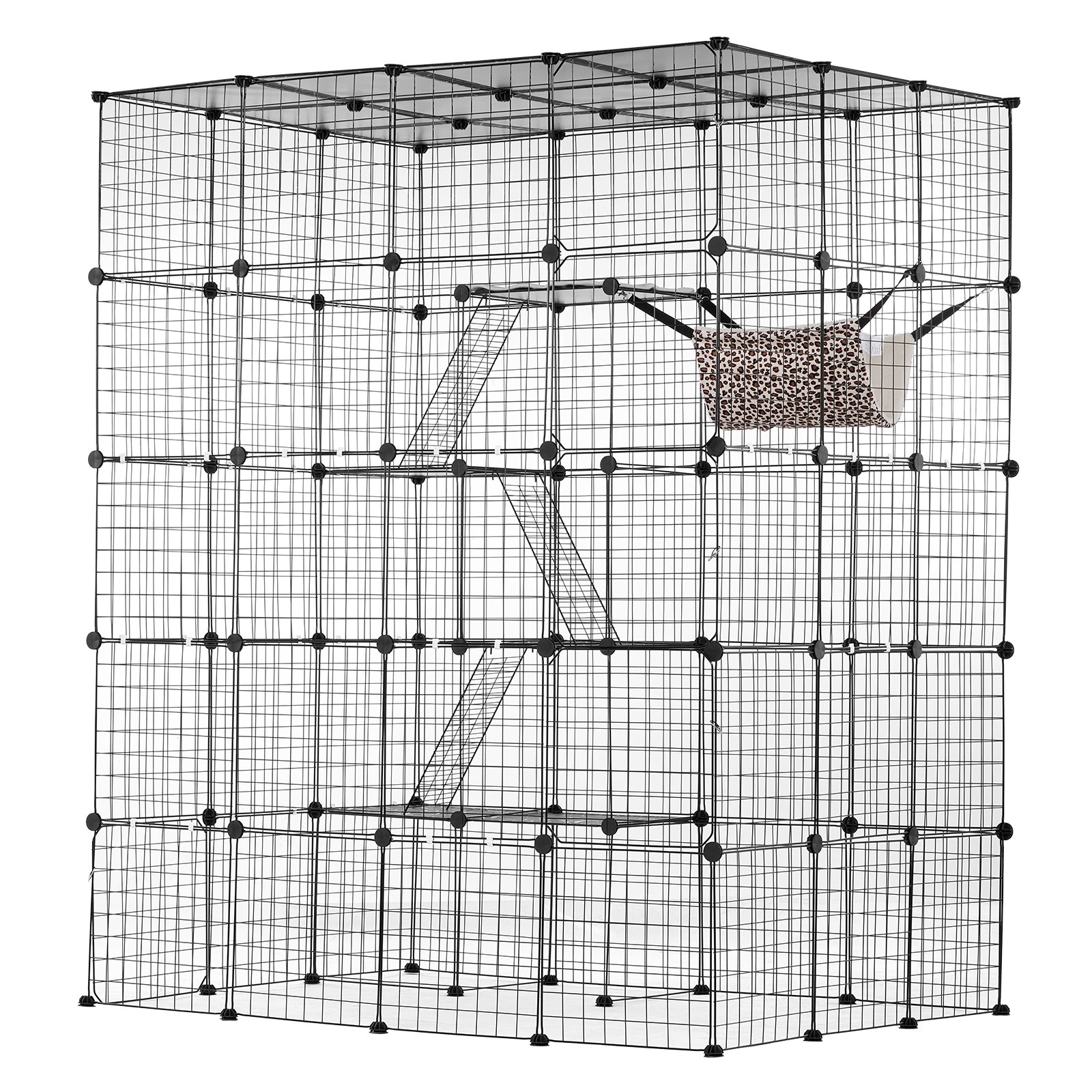 Large 4-tier Cat Cage, 54 X 41 X 69", Detachable Metal Wire Cat Enclosure, With 5 Front Doors Hammock Ramp Ladders, Indoor & Outdoor Crate Exercise Place Ideal For Kitty, Small Animals, Black — image 1