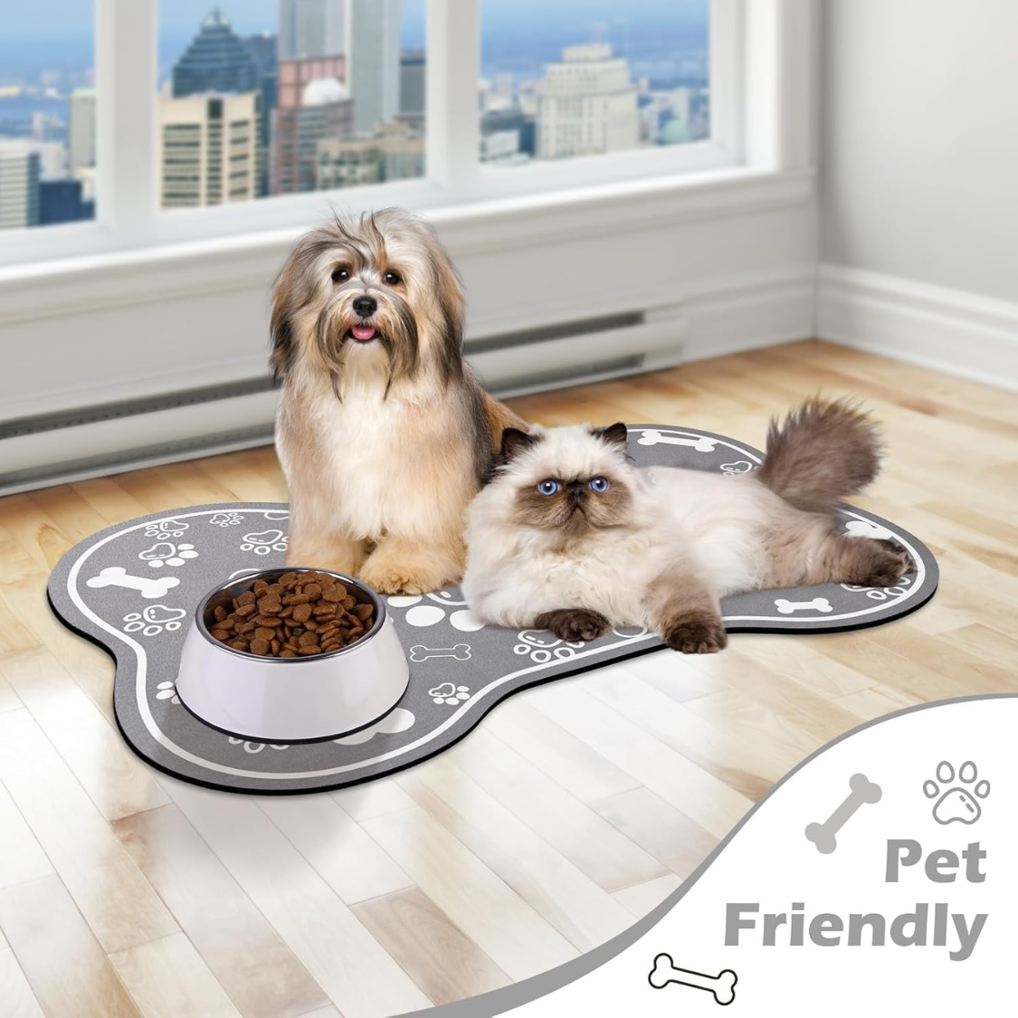 Manta de Alimentación para Perros y Gatos, Materiales Absorbentes Rápidos para Comida y Agua con Base de Goma, Forma de Hueso con Diseño Cómico para Decoración Interior — imagen 5