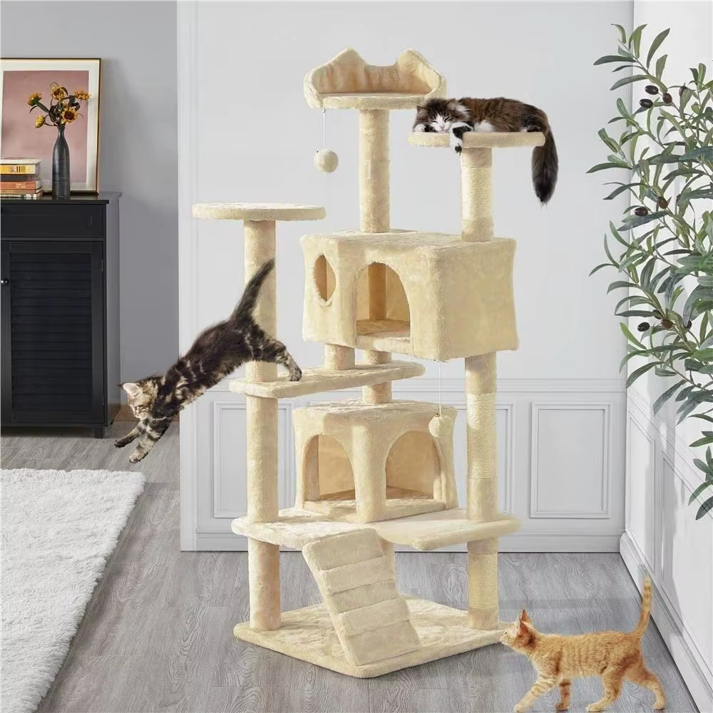 Cat Tree for Large Cats with Large Top Perch Multi-Level Tower for Indoor Cats with Condo Hammock Sleeping Bag Dangling Ball — image 1