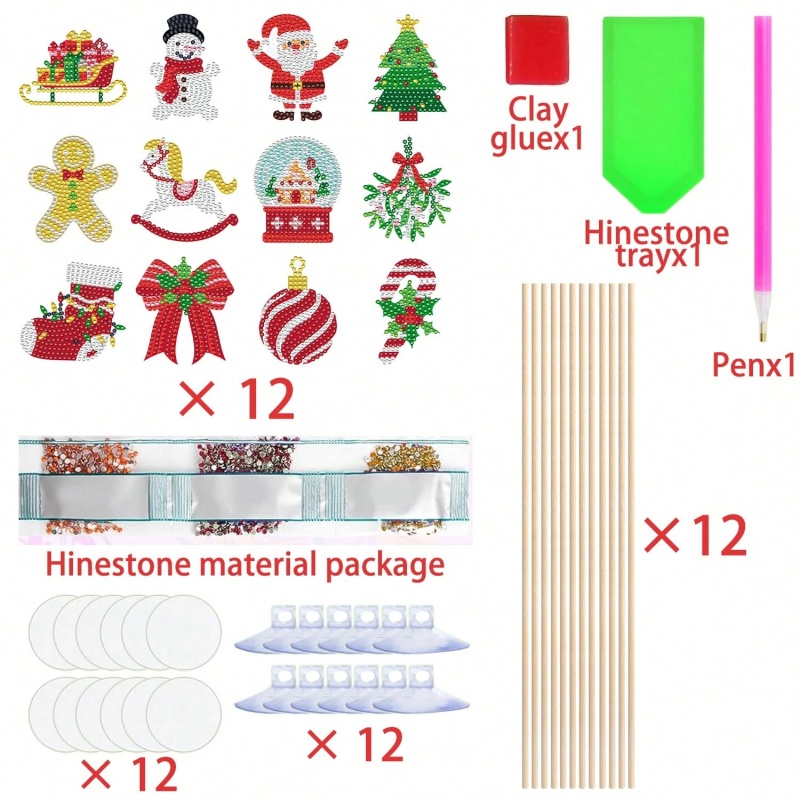 12 Sets de Kits de Arte con Diamantes Navideños para Decoración de Jardín, Estacas de Santa Claus, Muñeco de Nieve, Reno y Hombre de Jengibre, Manualidad de Pintura con Diamantes, Kits para Decoración de Jardín y Hogar en Navidad — imagen 2