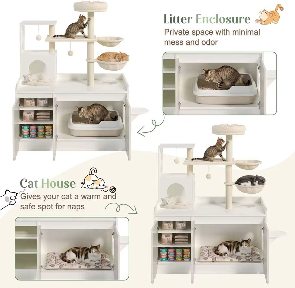50.6" Cat Tree with Litter Box Enclosure, Cat Tower with Sisal Scratching Post and Storage Space, Modern Cat Condo with House, H — image 6