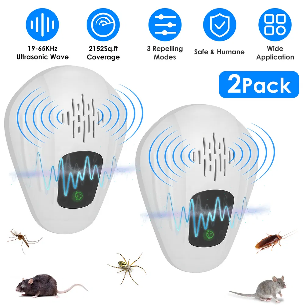Paquete de 2 Dispositivos de Control de Plagas Para Mosquitos, Cucarachas y Ratas, Repelente Ultrasónico de Insectos Enchufable Para Interior, Dormitorio, Garaje, Almacén y Oficina — imagen 5