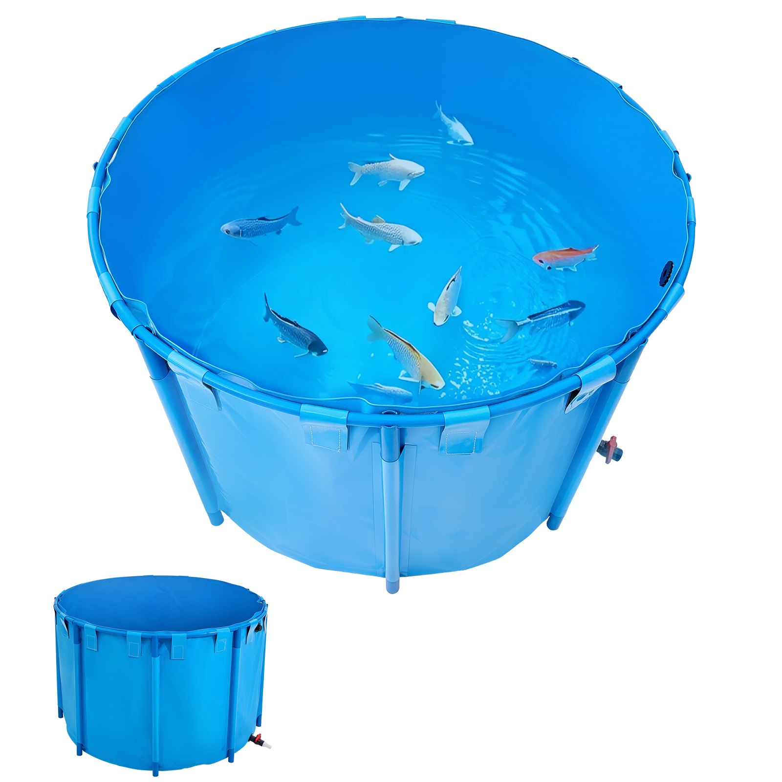 Tanque de Peces Sobre Tierra en Malla de PVC 448.8 Gal Redondo para Koi (Azul) — imagen 1