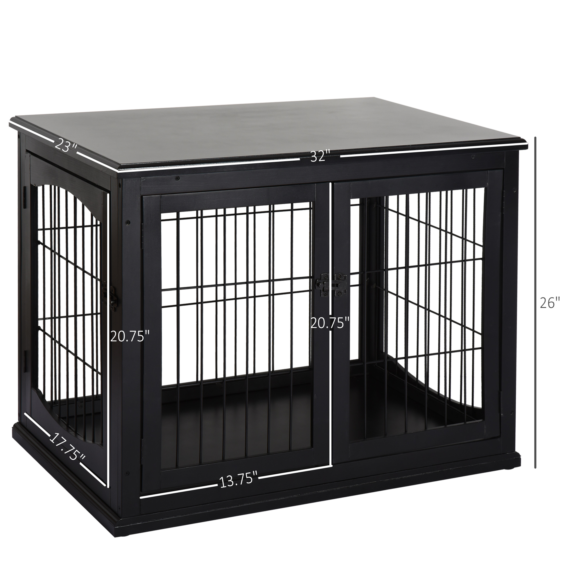 Dog Crate Furniture, 32" Small Dog Cage End Table with 2 Doors, Lockable Door, Puppy Kennel Indoor, Black — image 5