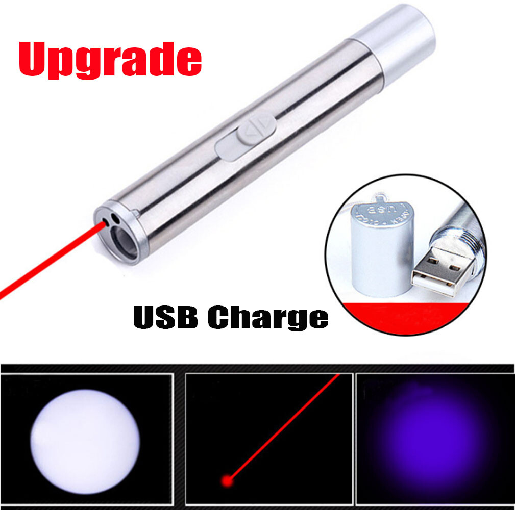 Cat Dog Toy Red Laser Pointer Pen USB Rechargeable LED Light UV Flashlight — imagen 3