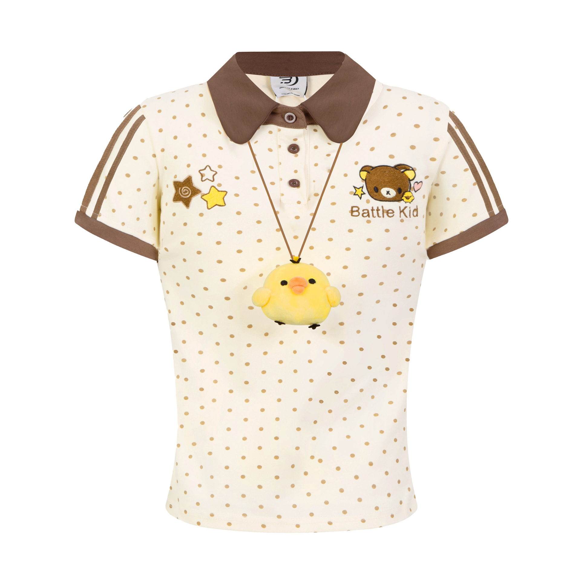 Camiseta de Manga Corta para Mujer con Charla de Pollo Regalo, Cuello Volado y Coloridos Bloques — imagen 2