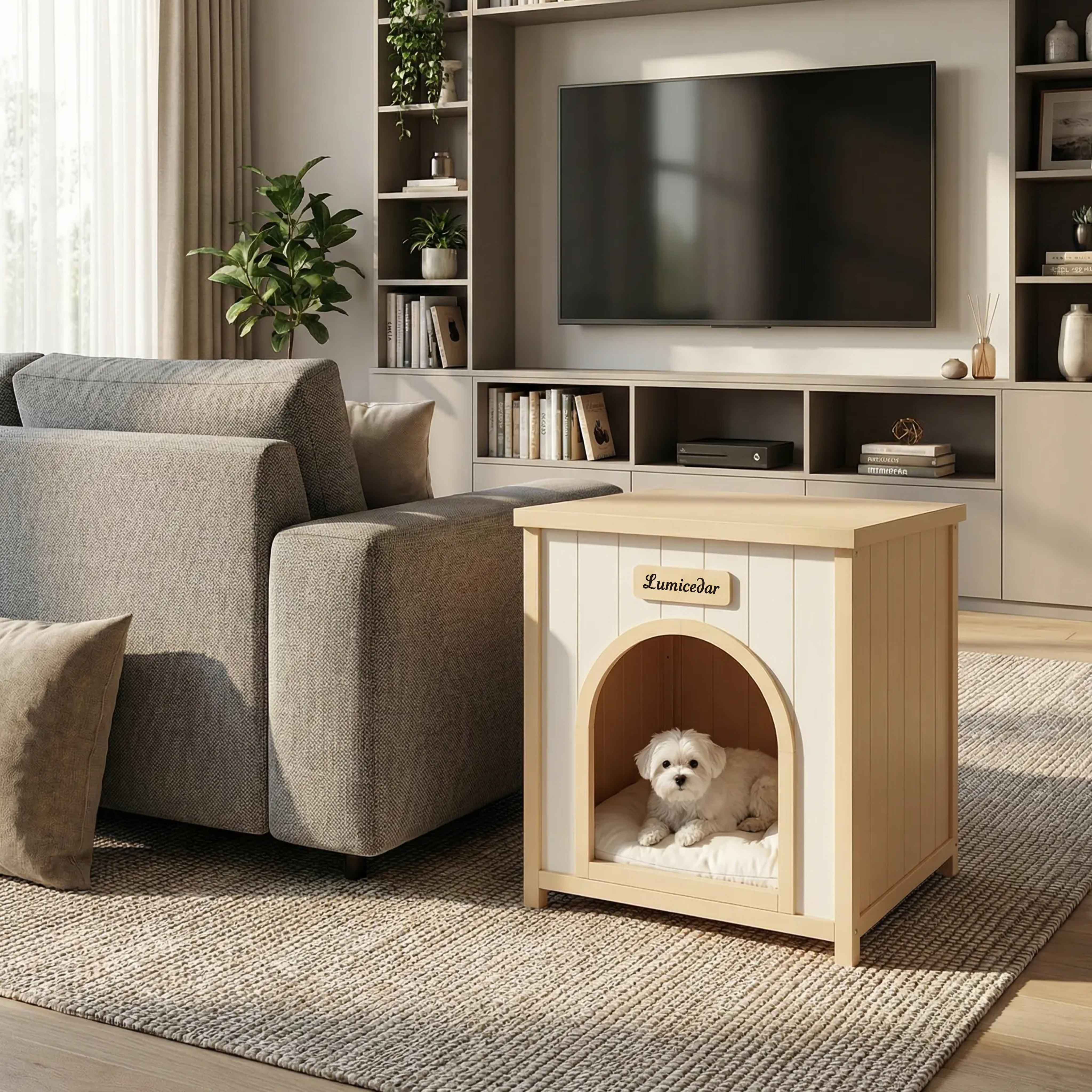 Modern Indoor Wooden Dog House with Removable Cushion – Solid Cedar Pet House for Small Dogs & Cats, Furniture-Grade Scandinavian Design — image 19