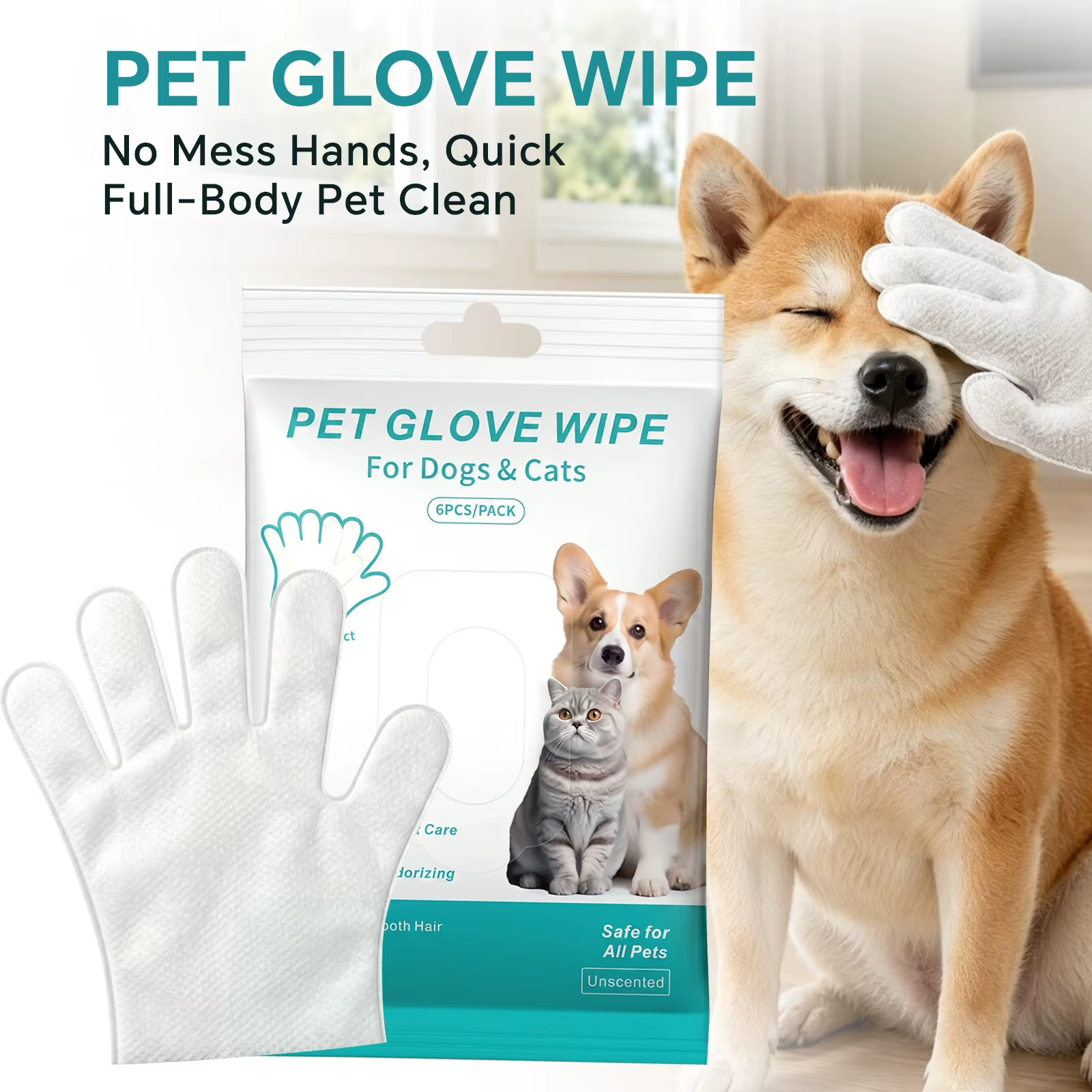 Guantes de Limpieza Sin Enjuague para Mascotas, Suaves y Descartables para Gatos y Perros, Limpieza y Desodorización, Prácticos para Lavado Completo del Cuerpo — imagen 1