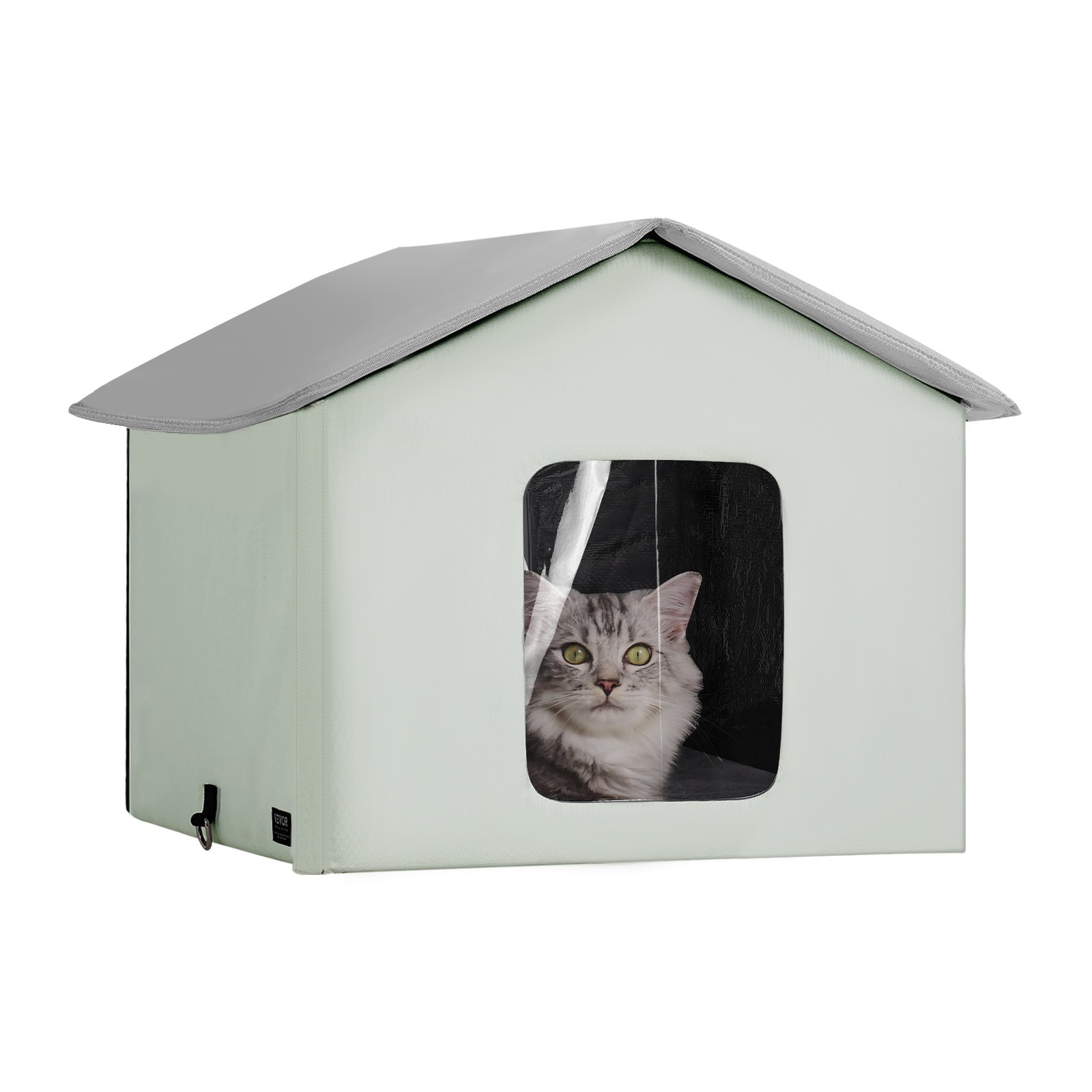 Casa Calor para Gatos Exteriores con Temporizador y Control de Temperatura, Manta de 600D Tela de Oxford Resistente al Agua que se Plega con Plato Calentador para Invierno, Verde (Mediano) — imagen 1