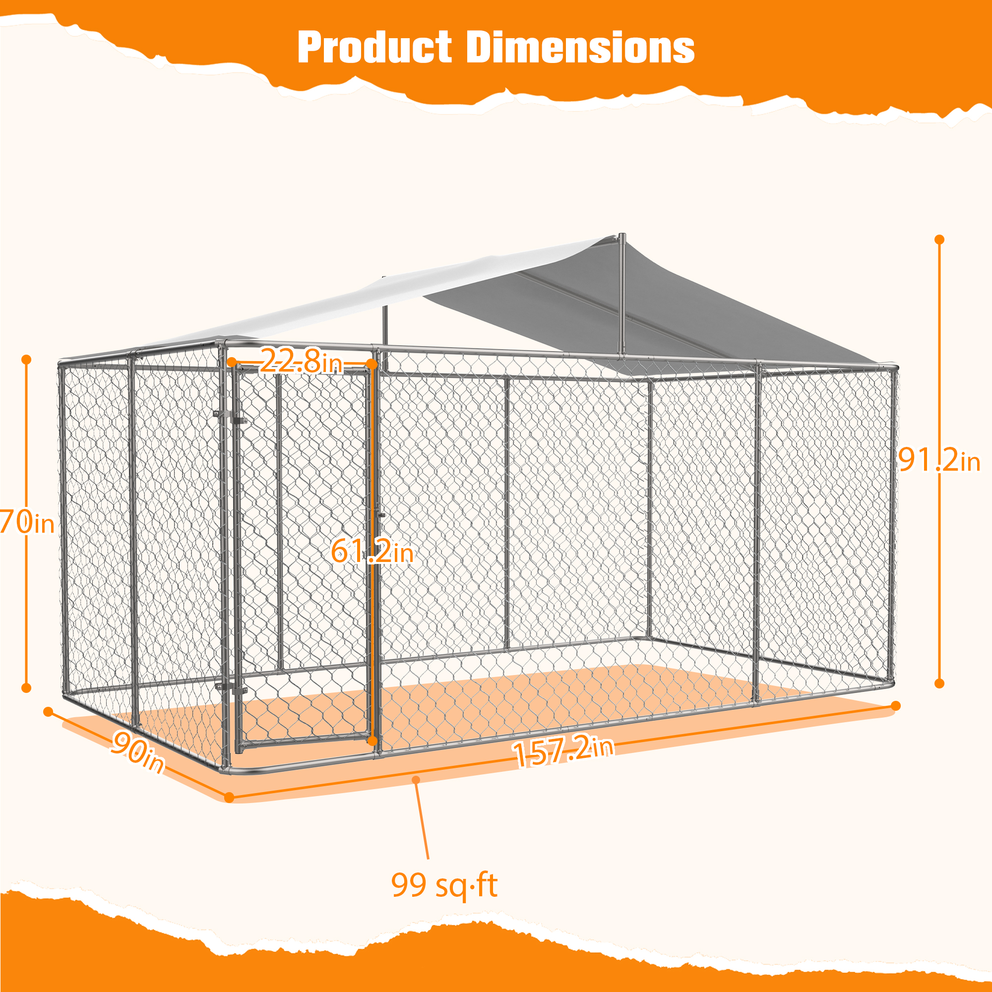 Cubo de Perro Externo Resistente 13,1x7,5x7,6 m, Jaula de Enlace Galvanizado con Cubierta Anti-UV Impermeable y Cerradura Segura para Ejercicio Grande de Perros Pequeños y Mascotas Menores — imagen 2