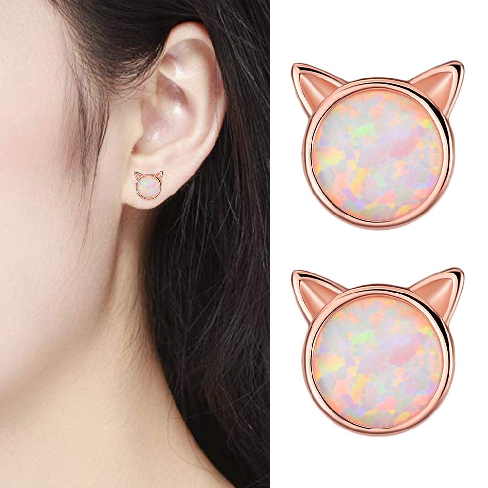 Earrings de Orejas de Gato en Plata Estampada con Opalo Falso y Decoración — imagen 1