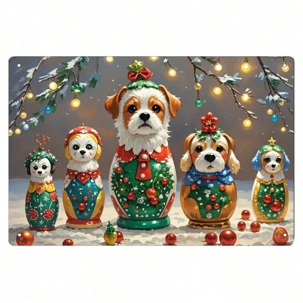 CIFbuy Noche de Navidad Ositos Rusos de Perra para Navidad Signo de Lata de Metal, 8x12 Pulgadas Arte Decorativo Vintage para Muro, Sin Marco — imagen 1