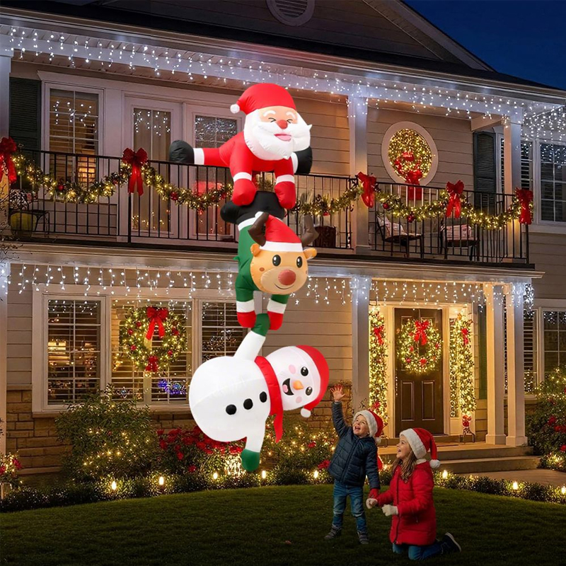 Inflatable Christmas Decoration, Santa Climbing Roof with Reindeer & Snowman/Elf, Indoor Decor — image 3