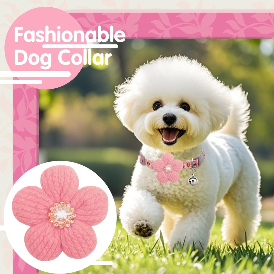 Collar de Perro Pequeño con Flor, Collar de Verano para Cachorros Hembras - Collares para Perros Pequeños con Campana y Ajuste — imagen 8