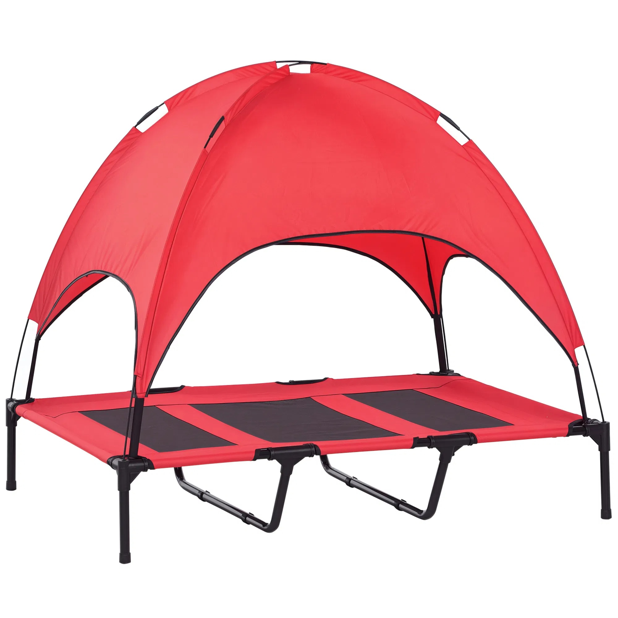 Cama Elevada para Perros de 48" x 36" con Sombrilla UV y Protección contra el Sol, Colchón Portátil para Canes Medianos y Grandes con Soporte de 110 lbs, Rojo — imagen 1