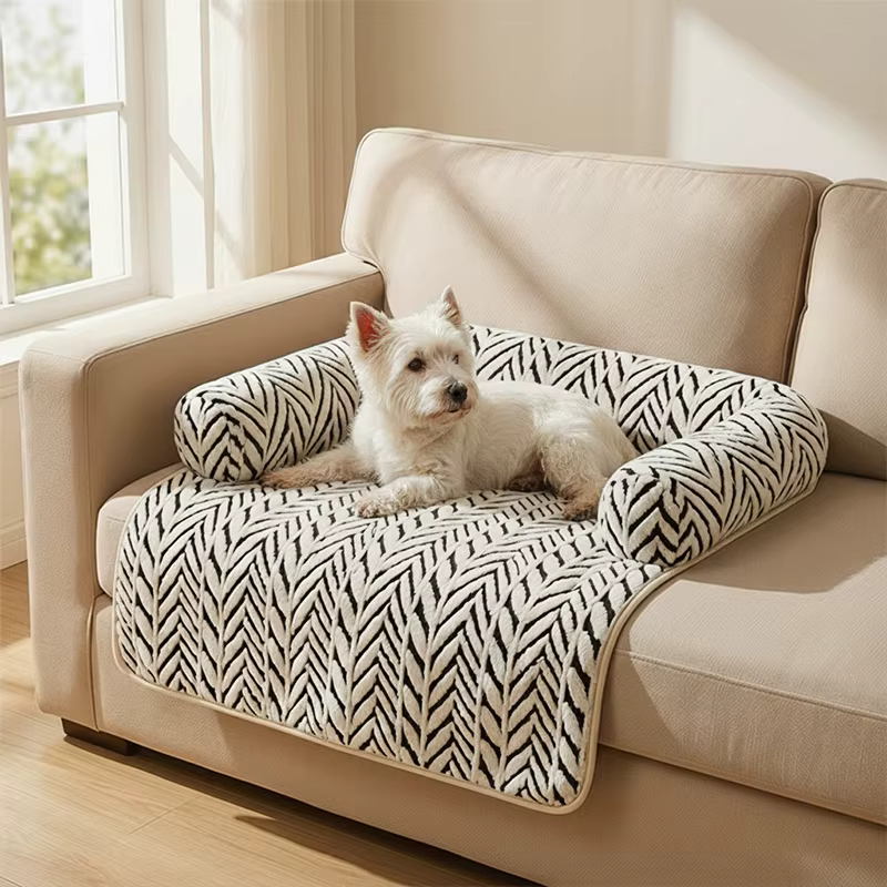 Pet Sofa Bed Mat with Side Bolsters Soft Fluffy Couch Protector Mat Anti-slip Dog Cat Bed Sleeping Cushion for Small Medium Pets — image 6