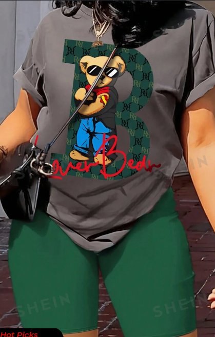 Camiseta con Estampado de Oso y Pantalones de Color Único 2 piezas — imagen 2