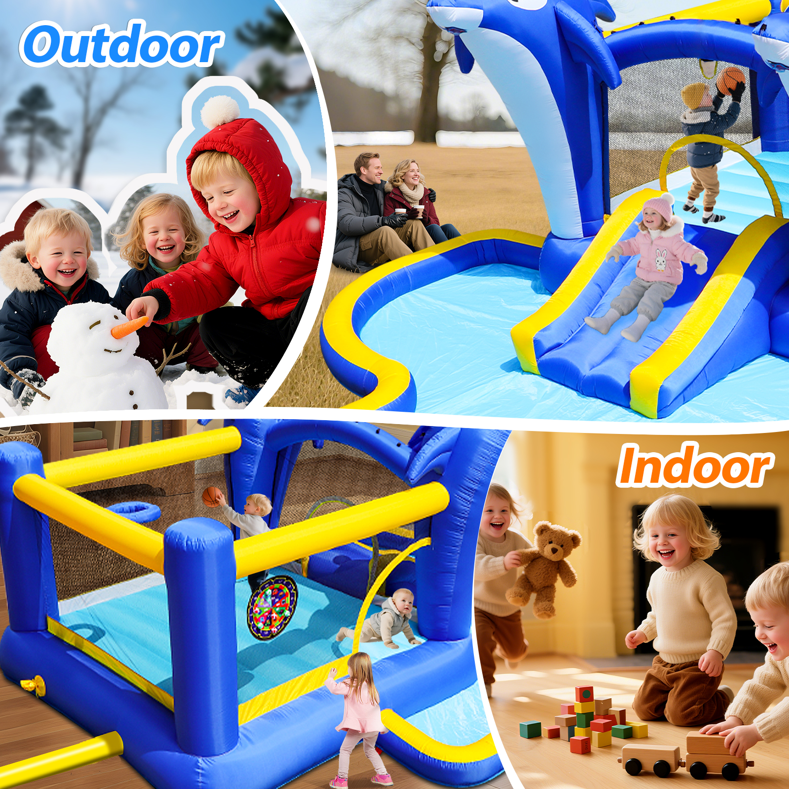 8 en 1 Parque de agua inflable con tobogán, trampolín y casa de bolas para jardín o patio exterior con delfín regador & juegos de blanco & pistola de agua & balón de básquetbol — imagen 2