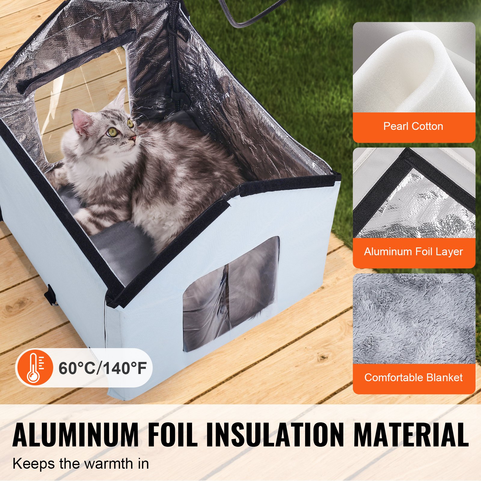 Casa Caliente para Gatos VEVOR Plegable con Plancha Calor Azul Pequeña — imagen 4